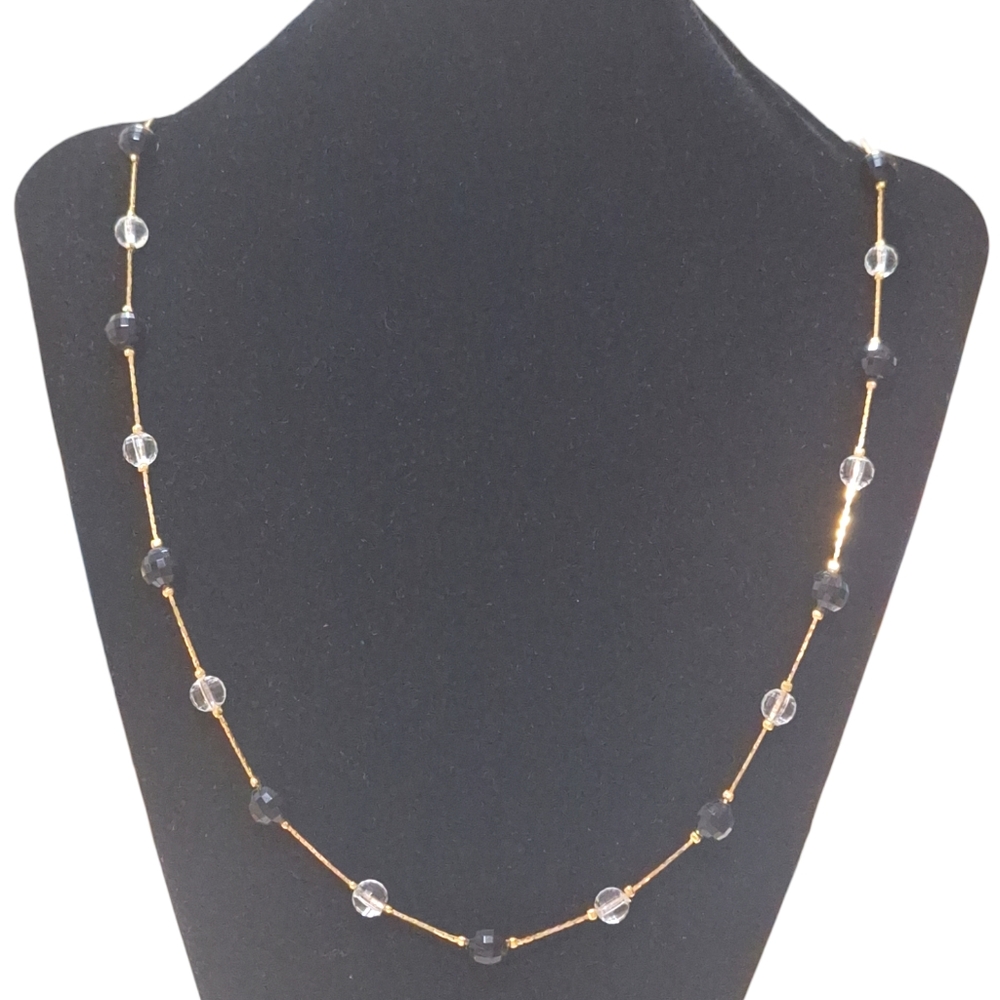 Vintage Trifari Gold Tone With Clear & Black Acrylic Beads Necklace 30" - Picture 6 of 6